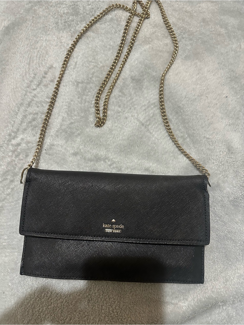 kate spade Black Leather Crossbody with Gold Chain Strap